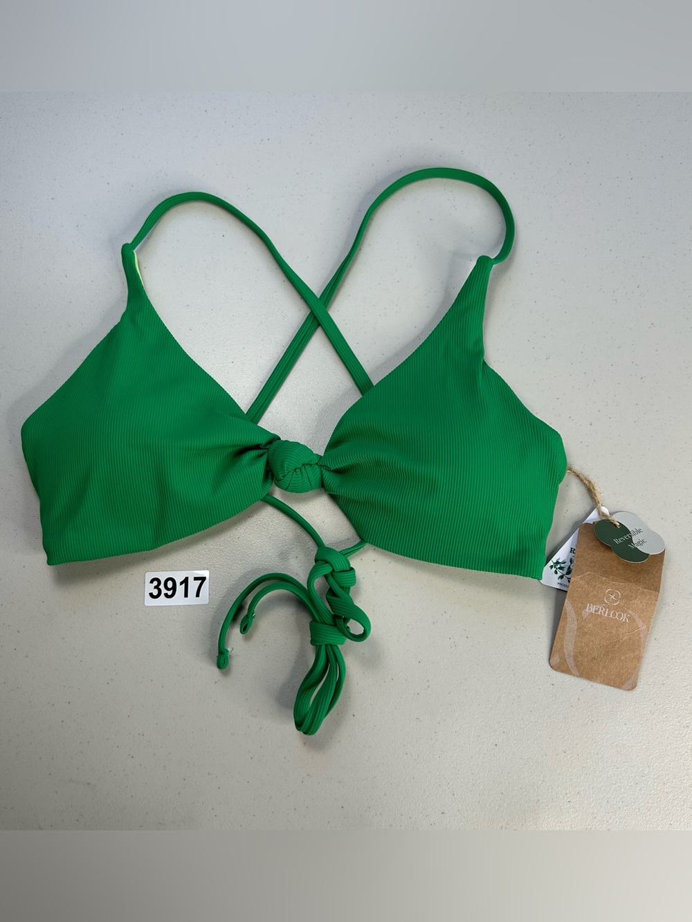 Berlook Large Green Reversible Knot X Cross Bikini Top Ribbed